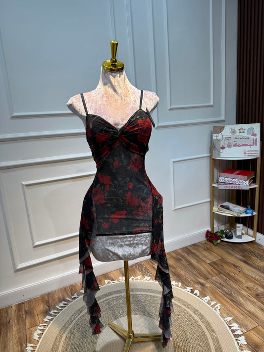 فستان الاميرة بالورود الحمراء