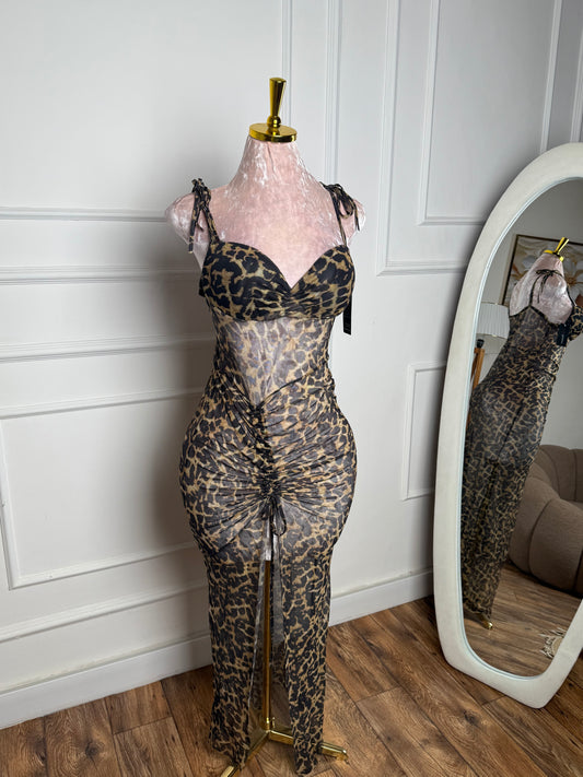 فستان جلامور النمر الطويل