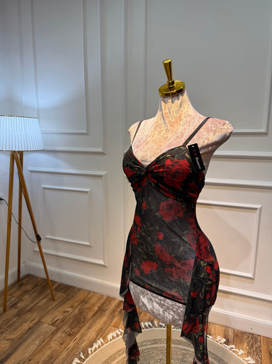 فستان الاميرة بالورود الحمراء